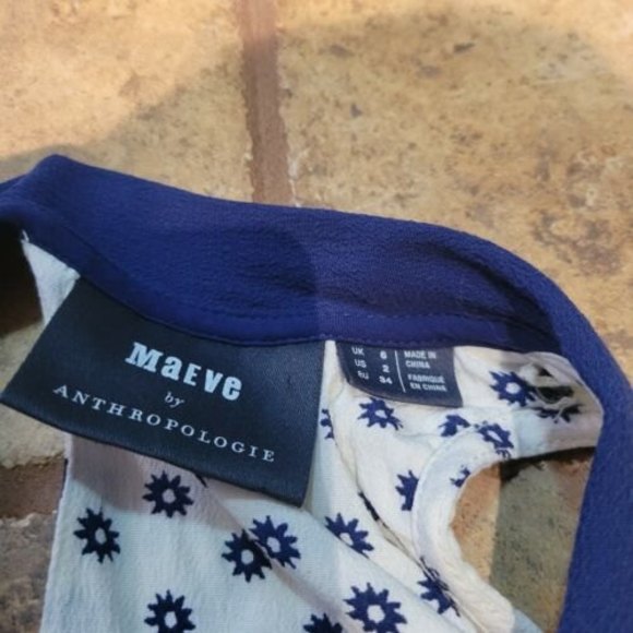 Maeve Anthropologie Women’s White Tank Top With Navy Blue Tie Collar US 2, EU 34 - Picture 3 of 8